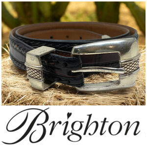 Vintage 1990's Onyx by Brighton Sz 42 2 Tone Black Brown Leather Western Belt